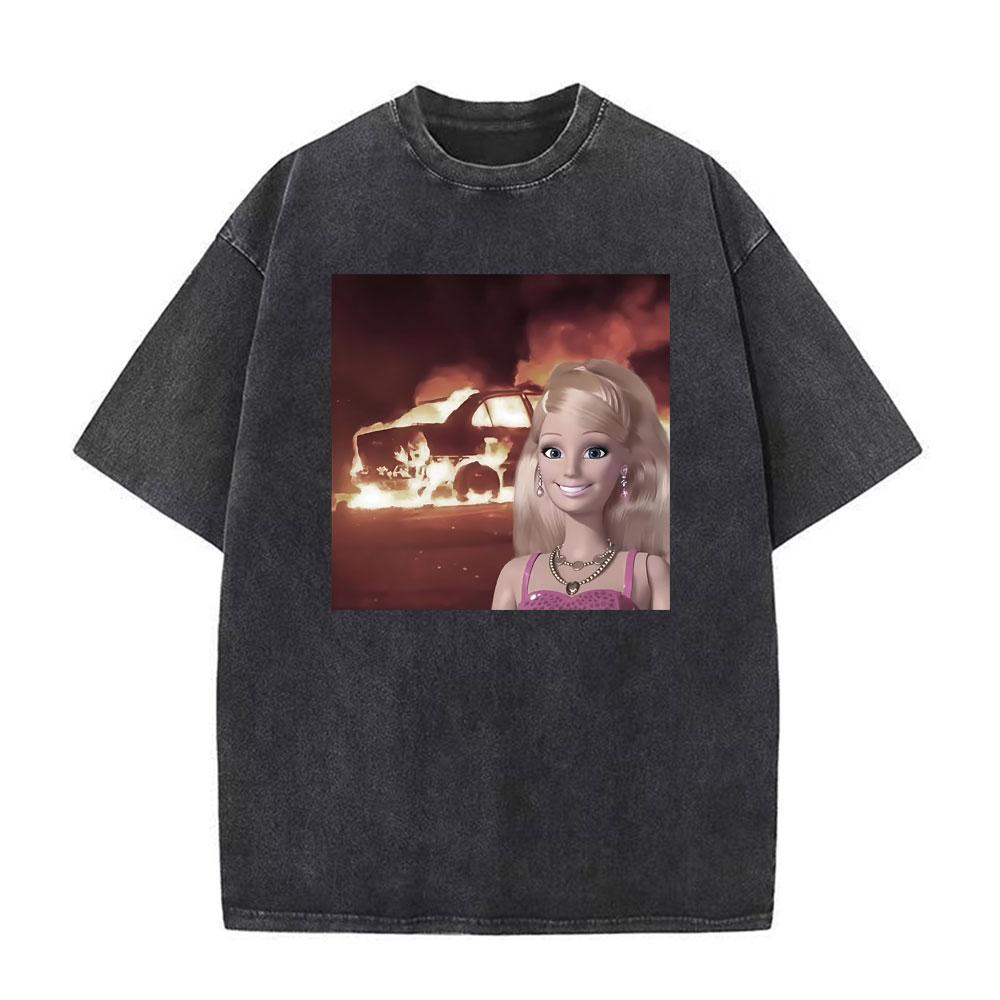 Doll Party Meme Graphic Meme T Shirts Unisex Women Short Sleeve Gothic High Street Tshirt Vintage Washed Cotton Loose T Shirt