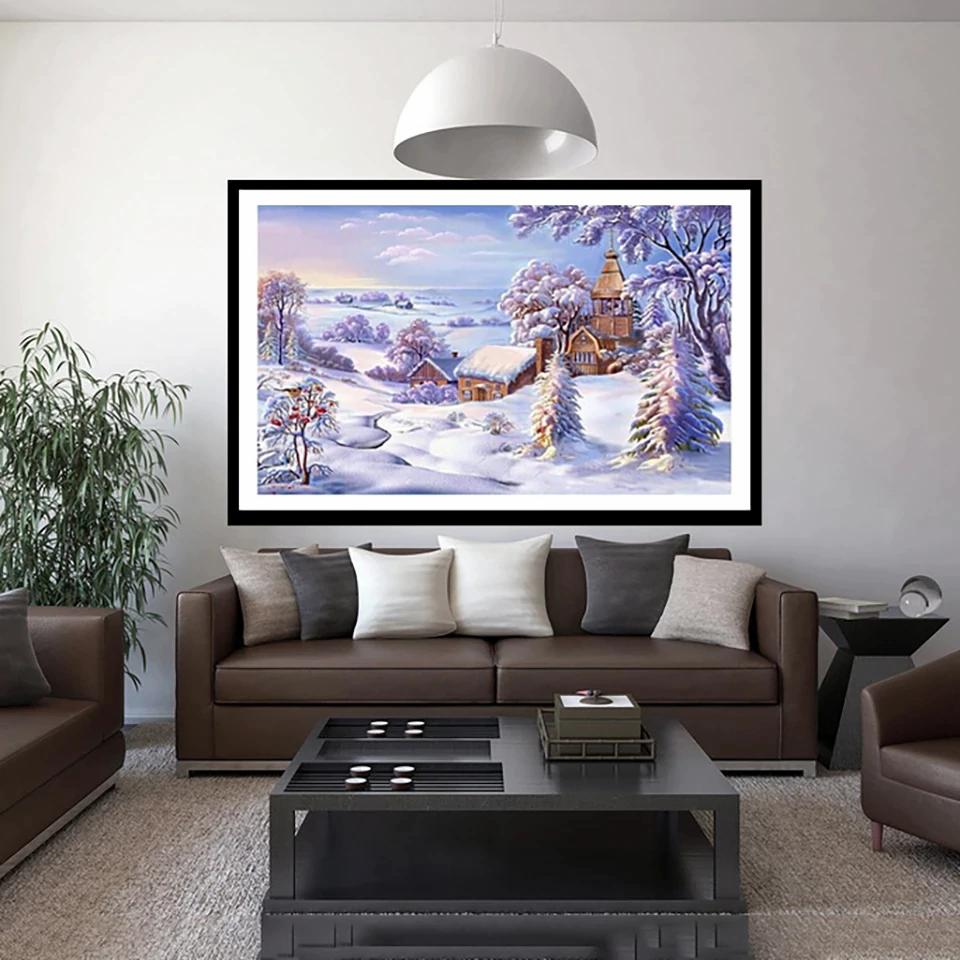 5D DIY алмазная живопись Зимний снежный пейзаж полный квадратный алмаз ремесло украшение дома подарок набор для вышивки крестом мозаичный узор