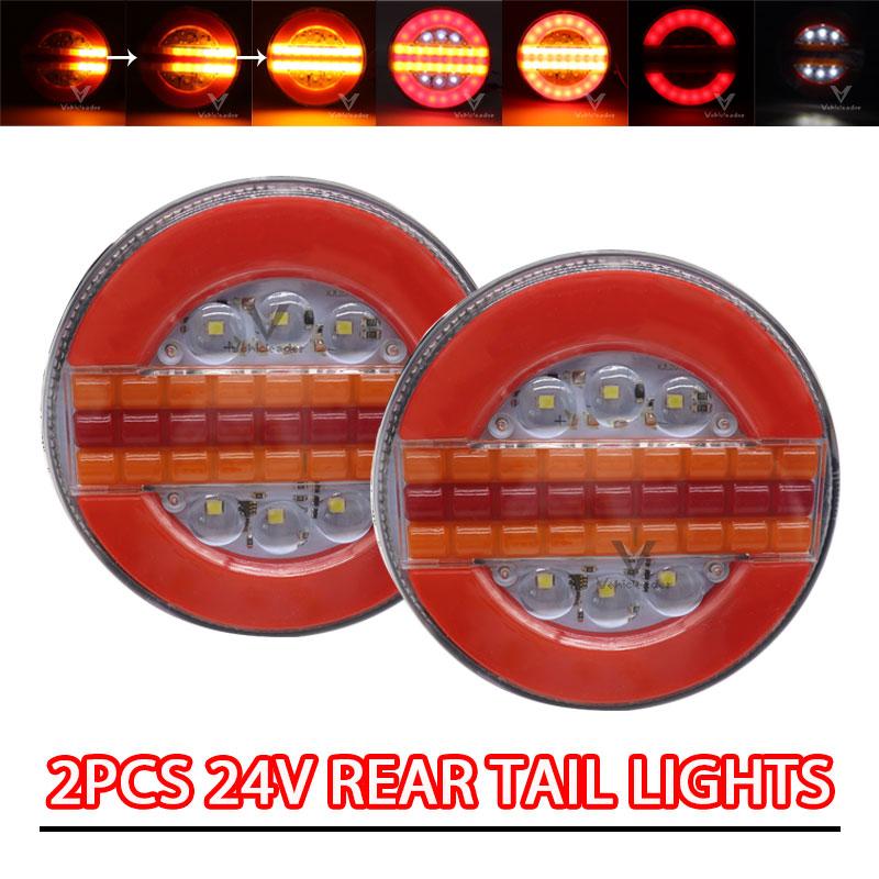 2pcs Truck Trailer Round Tail Light 12V 24V Waterproof IP67 LED Dynamic Turn Signal Lamp Reverse Brake Lights For Car Trailer Lorry RV Bus