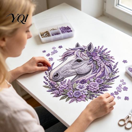 Floral Horse Fabric Craft Patchwork Kit, DIY Home Decor Sewing Kit for Adults, Handmade Wall Artistic Applique Set