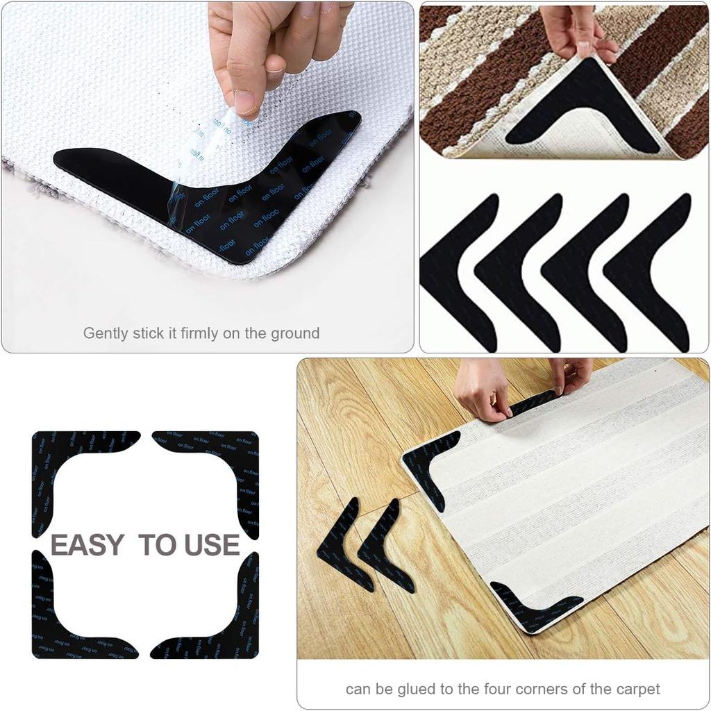 Rug Grippers,Never Curl Rug Grippers Non Slip Reble Carpet Stickers for Area Rugs, Hardwood Floors, Tile Floors, Floor Mats, Keep Your Rug in Place