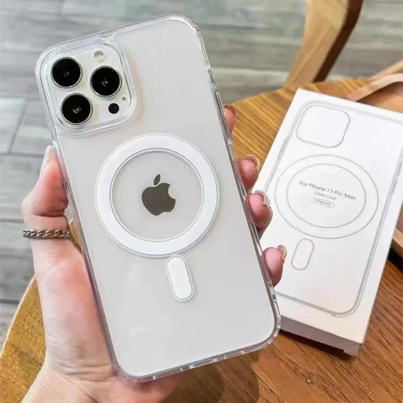 Для Magsafe Магнитный Беспроводной Зарядки Чехол Для Телефона Для iPhone 16 15 14 13 12 11 ProMax mini X XR XS 7 8Plus Прозрачный Чехол