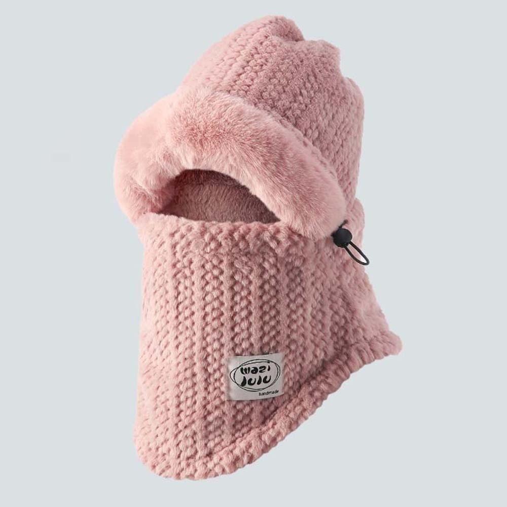 4 in 1 Winter Integrated Scarf Cap Plush Pullover Mask Cap Balaclava Hat Mask Woolen Hat Women
