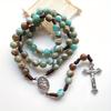 Religious Confirmation Catholic Trinity Crucifix Cross Blue Green Meditation Beads Chain Prayer Chaplet Rosary Necklace Jewelry