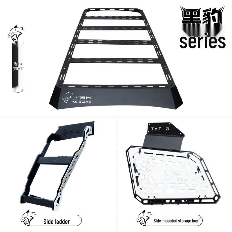 Equation Leopard Titanium 3 Black Panther Car Roof Rack with Side Ladder and Armor.
