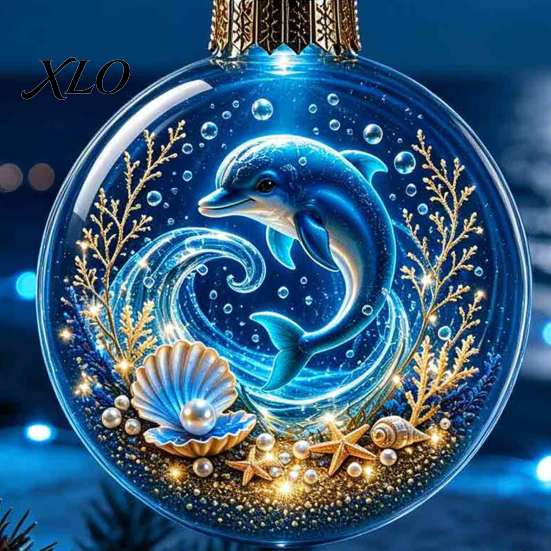 Festive Underwater World Ornaments Ocean Christmas Ball Ornament, Clear Acrylic Sea Life Light-Up Themed Hanging Decoration for Xmas Tree, Holiday