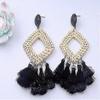 Bohemia Tassel Earrings Statement Handmade Dangle Ethnic Fringe Earrings Bamboo Weaving Geometric Square Sector Gifts For Women Girls