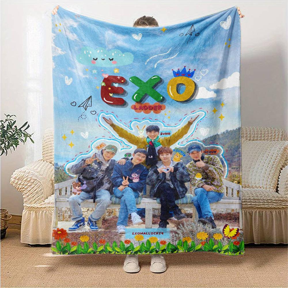 exo Print Flannel Blanket High Quality Warm Comfortable Cover for All Seasons Perfect for Gifts Home Decor