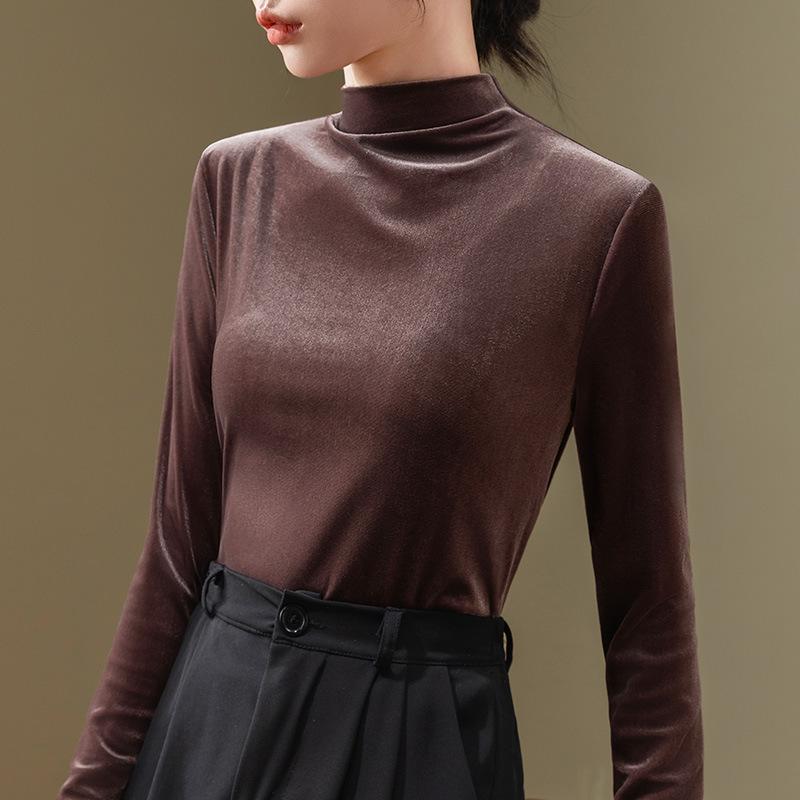 Базовая рубашка женская Новая женская одежда Темперамент Полувысокая горловина Зарубежный стиль Рубашка с талией и длинным рукавом Топ