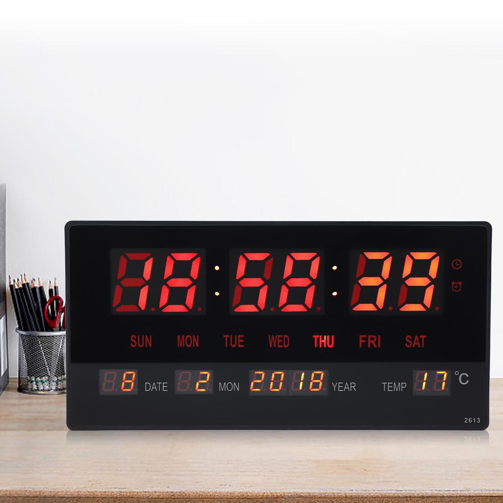 LED Number Clock Large Big Digital Display with Temperature Wall Alarm US Plug 100‑240V