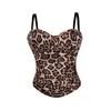 Golden Brown Leopard Print Suede Camisole Corset: Stretchy Gathering Fishbone Vest for Innerwear or Outerwear
