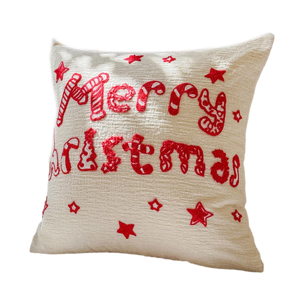 Christmas Embroidered Tufted Throw Pillow Luxe Polyester Decorative Cushion For Sofa Bedroom Holiday Home Decor
