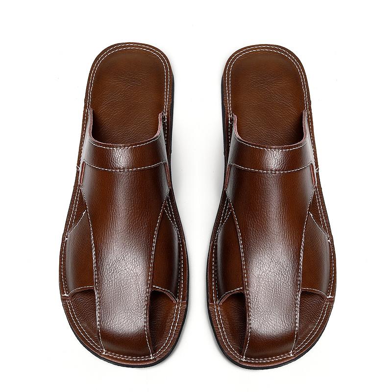 Outdoor Casual Men's Slippers Plus Size Soft Sole Breathable Summer New Style Beach Shoes Leather Large Size Soft Bottom Sandals
