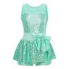 Kids Sleeveless Sequined Dancewear Gymnastics Leotard Girls Ballet Figure Skating Dress Modern Rave Jazz Dance Costume