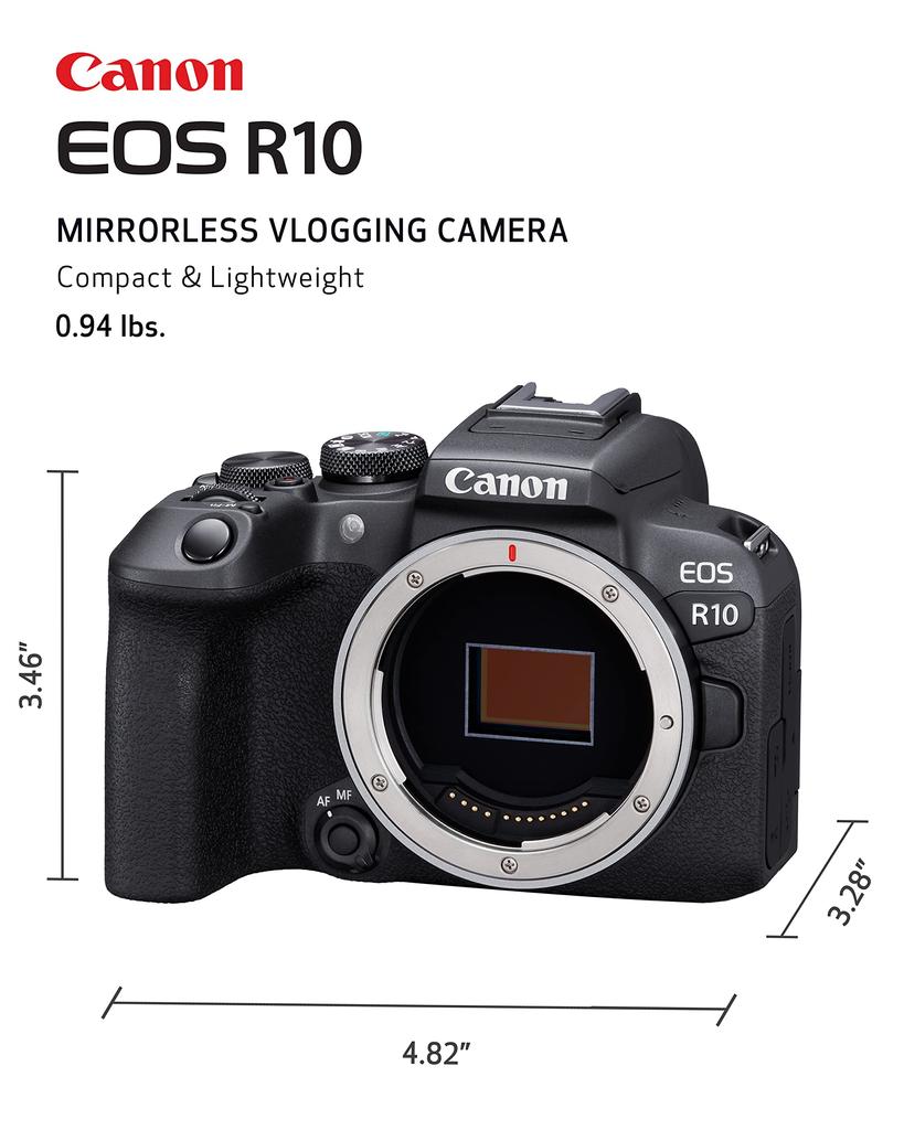 Canon Беззеркальная камера EOS R10 для видеоблогов Видео 4K Процессор изображений DIGIC X Высокоскоростная съемка Отслеживание объектов Компактный и легкий Обнаружение объектов для
