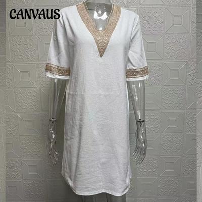 Летнее женское платье, однотонное элегантное платье с v-образным вырезом и средними рукавами