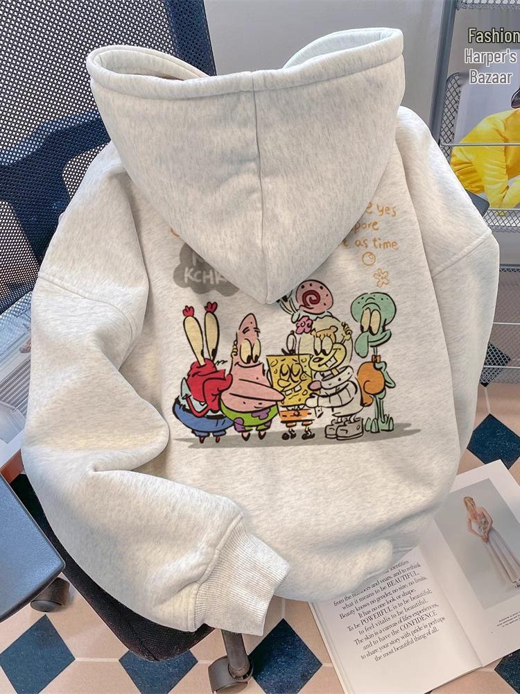 Milk Silk Hooded Sweatshirt, Round Neck, Silver Fox Fleece, 320g