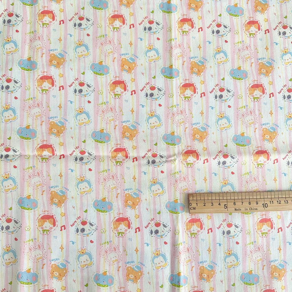100% Cotton Digital Print Korean Style Cartoon Animal & Floral Fabric for Women's Clothing, Children's Wear, Family Outfits, Homewear & DIY Projects
