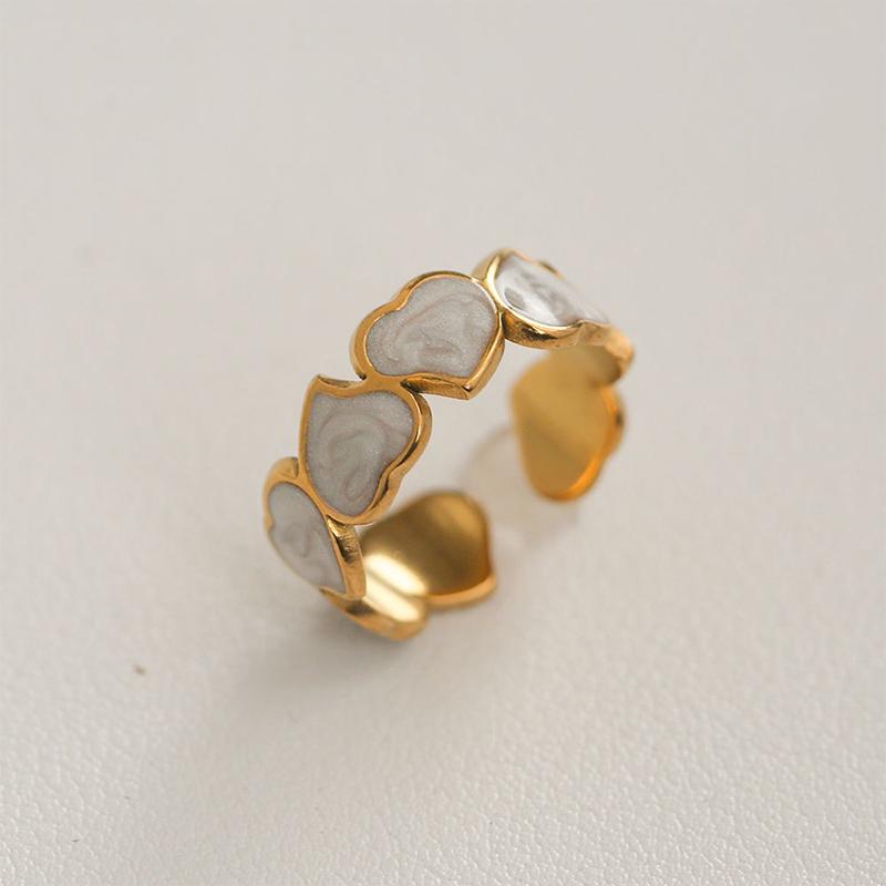 Stainless Steel French White Enamel Rings For Women Drip Glaze Romantic Elegent Girl Ring Daily Wear Sweet Y2K Jewelry No Fading