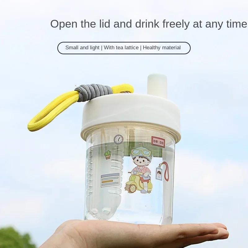 550ml Cute Children Drinking Water Bottle Straw Portable Bottle Student Couple Plastic Cup Gift School Kids