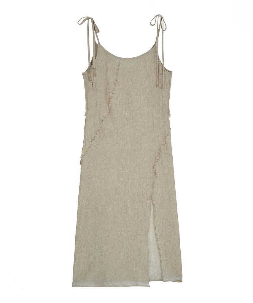 Fortena Strap Slit Dress-Beige