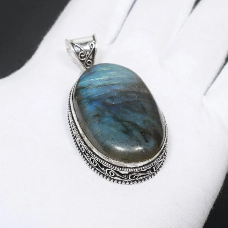 Натуральный Синий Яркий Лабрадорит Драгоценный Камень Ручной Работы Стерлингового Серебра 925 Ювелирные Изделия Кулон Натуральный Синий Лабрадорит Драгоценный Камень Ювелирные Изделия Для Подарков
