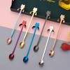 1PCS 304 Stainless Steel Cat Spoon Creative Cartoon Hanging Edge Spoon Cute Coffee Spoon Gold-plated Stirring Spoon