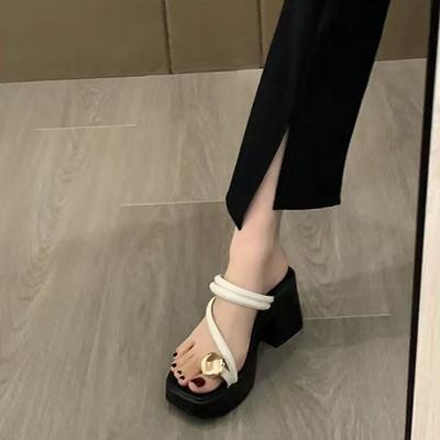 Сексуальные шлепанцы на высоком каблуке женские летние для улицы 2025 новый летний толстый каблук крутые шлепанцы женские шлепанцы с носком женские