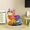 Kitten Acrylic Ornament 2D Colorful Cat Ornament with Base Cat Tabletop Decoration
