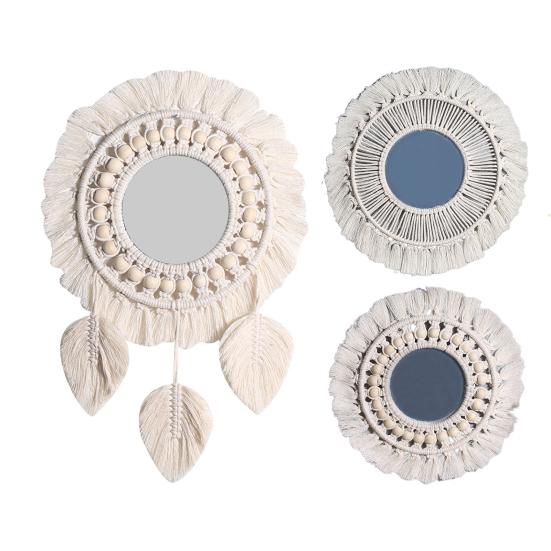 Space Saving Wall Decor Beautiful Round Macrame Fringe Round Boho Mirror Hanging Mirror