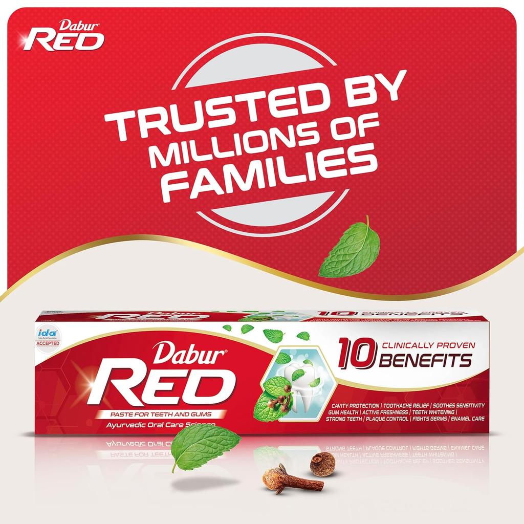 Dabur Красная аюрведическая зубная паста 400 г Упаковка 1 Травяная паста для свежего дыхания, ухода за полостью рта, удаления зубного налета, здоровья десен и гигиены полости рта