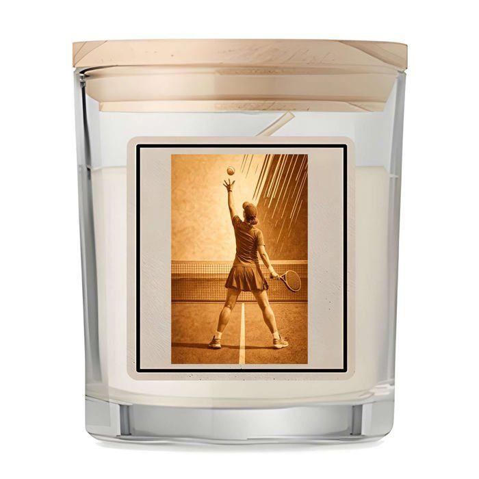 Bougie parfumée décorative - PLANETEE - Padel Vintage Classique - Parfum vanille - Couvercle bambou - Format compact 8,5x7 cm
