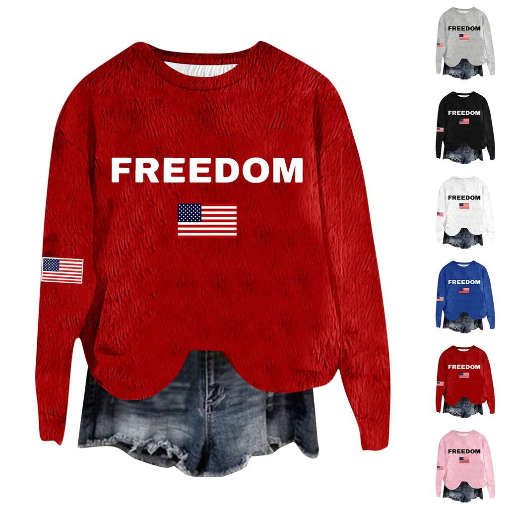Women's Fashion Round Neck Pullover Top Long Sleeve Tee Printed Sweatshirt