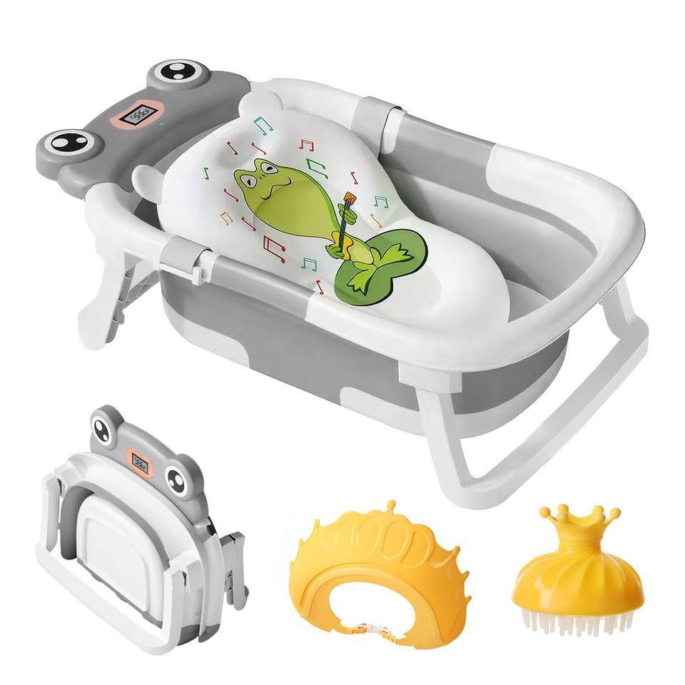 Foldable Baby Bath Tub Ergonomic With Temperature & Cushion Bath Pad + Bath Net