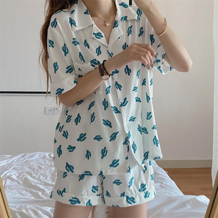 Pajama Set for Women In Summer, Cute Strawberry Print, Sweet Girly Korean Style Casual Design, Soft and Simple Pajamas for Women
