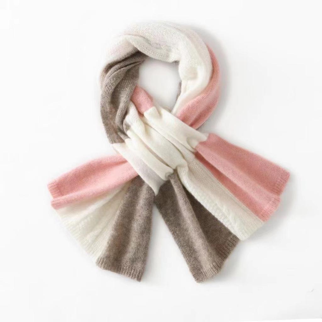 Autumn and Winter New Cashmere Scarf Women's Short Style Warm Neck Protection Color Blocked Knitted Fashion Perforated Multi Color Small Neck