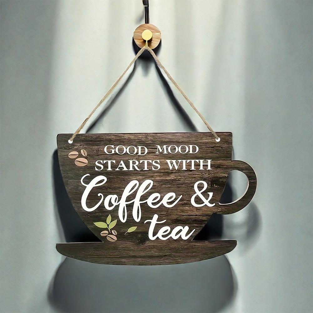 Vintage Coffee Wooden Sign Plaque Decorative Wooden Coffee Door Pendant for Kitchen Cafe Shop