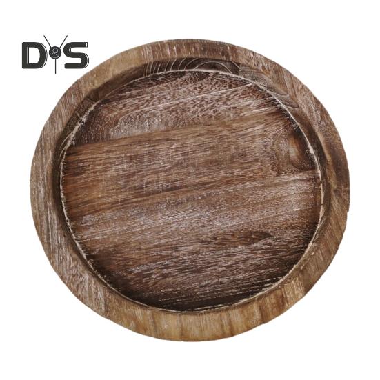 Подставка для тарелок из дерева, подставка для свечей, круглый деревенский декоративный столик в центре, побеленный деревянный поднос для чайных свечей