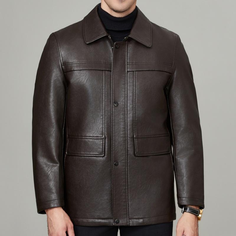 Middle-aged Leather Jacket Men's Dad's Clothing Thickened Sheepskin Jacket Large Size Casual Jacket Down Lining Removable