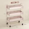 3 Tier Storage Trolley On Wheels Rolling Utility Cart With Mesh Baskets For Kitchen Bathroom Bedroom Light Pink