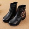 Autumn and Winter Ethnic Leather Martin Boots Thick Heel Warm Side Zipper Non-slip Flower Round Head Boots