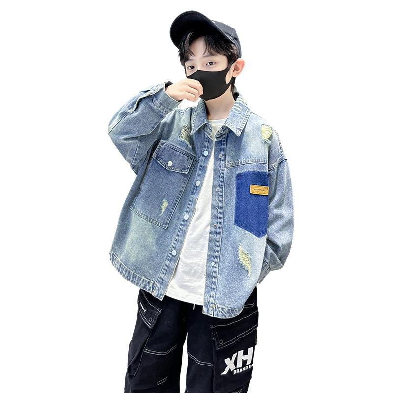 Свободное джинсовое пальто для мальчиков, весна и осень 2025 г., детская модная красивая рубашка