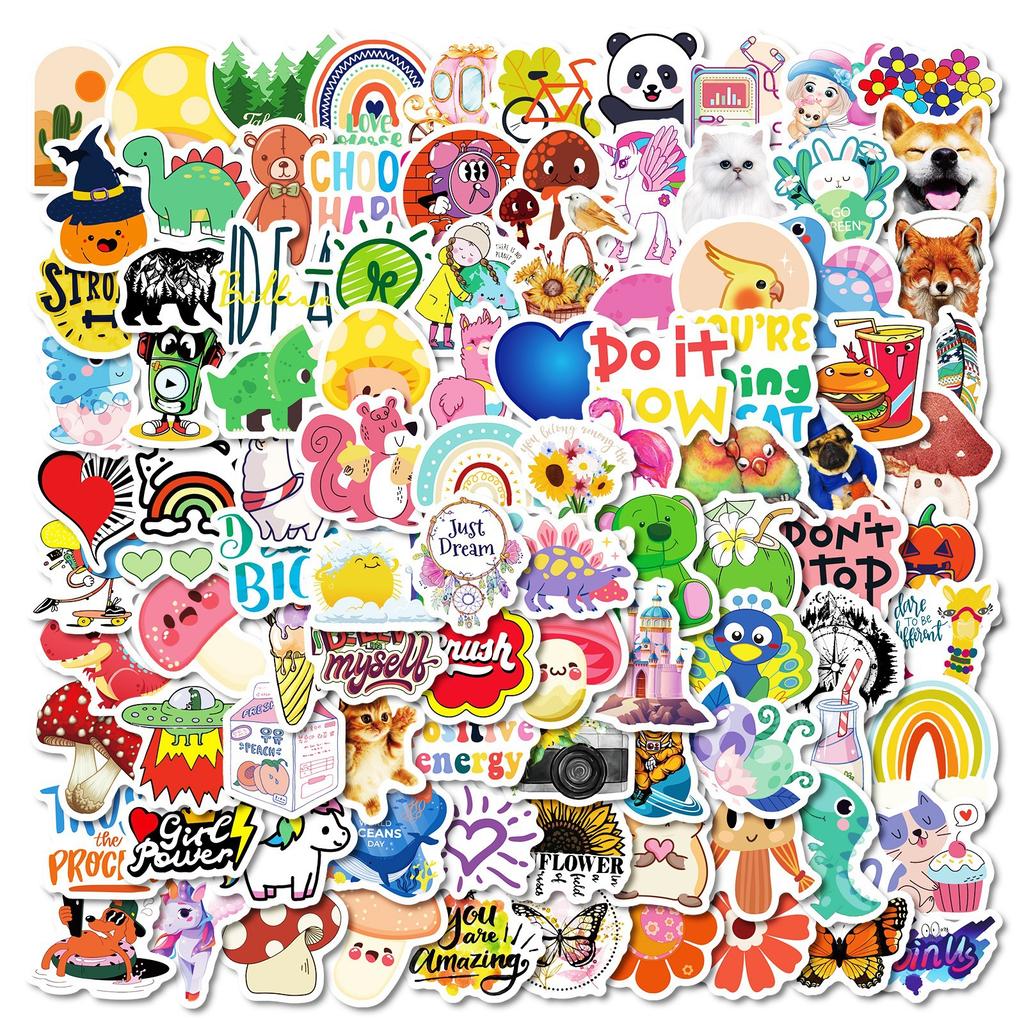 New 100 High-value Ins Style Mushroom Mix and Match Stickers Cute Fox Panda No Repeat Waterproof Stickers