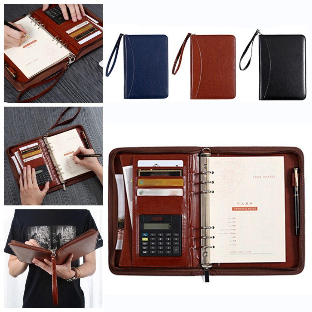 PU Leather Portfolio Binder Portable Work Record Book Multifunctional File Folder Document Storage