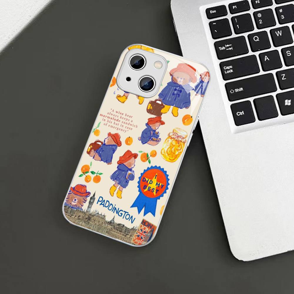 Cute P-Paddingtons Bear For IPhone 14 13 12 Mini 11 Pro XS Max X XR 14 Plus Tempered Glass Cover