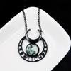 Punk Gothic Witch Black Moon Necklace Triple Moon Goddess Blue Stone Pendant Necklace for Women Men Halloween Jewelry Gift