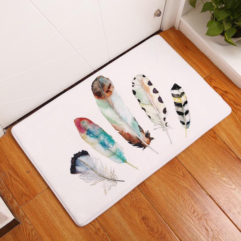 Non-slip Super Soft Carpet Color Feather Printing Bedroom Entrance Door Mat Balcony Living Room Welcome Mat