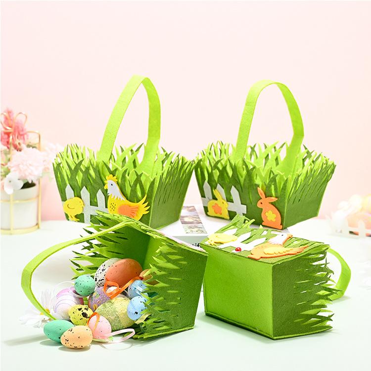 2pcs Easter Handheld Non Woven Grass Basket Easter Rabbit Egg Basket Party Decoration Basket Festival Decoration