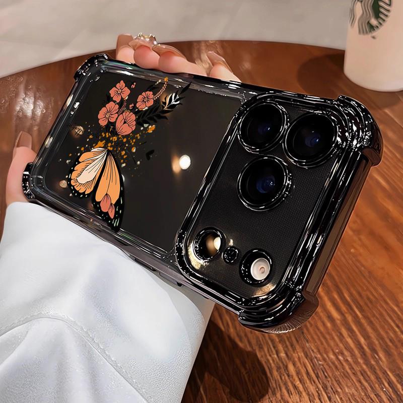Электроplated Чехол для телефона с цветочным и бабочковым узором Для iPhone 11 12 13 14 15 16 17 Pro Max Plus Air Ударопрочные Чехлы Обложка