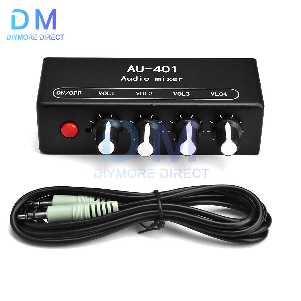 AU-401 Стерео Аудио Микшер DC 5V-12V 4 Входа 1 Выход Индивидуальное Управление Плата Смешивания Звука DIY Усилитель для Наушников